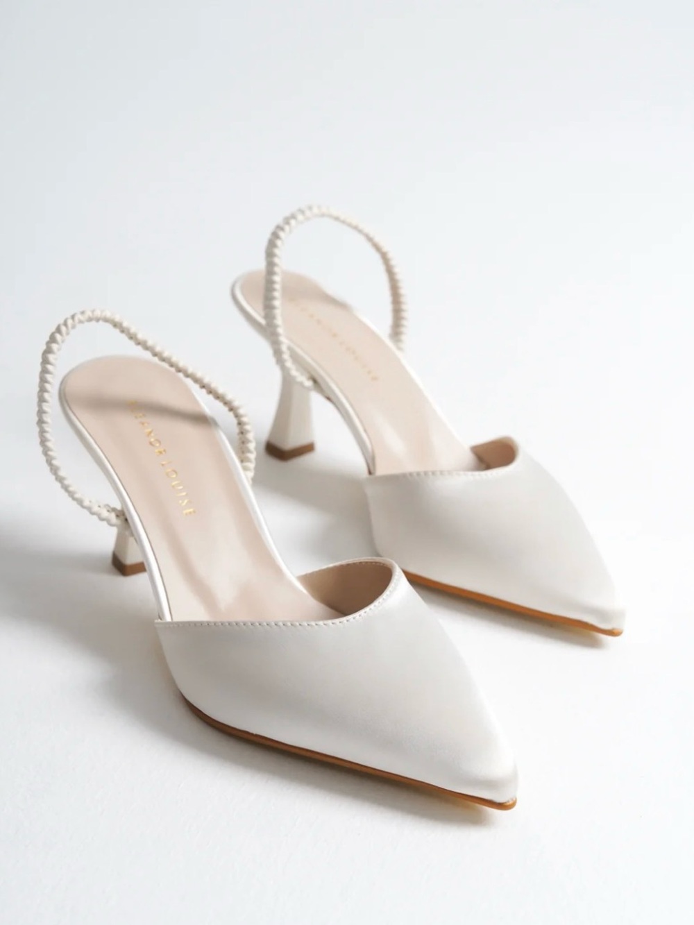 Eleanor Louise Angelica Ivory Satin Slingback Heels